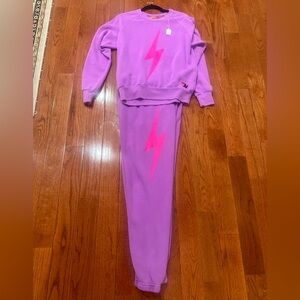 Aviator Nation Lavender Joggers with Neon Pink Bolt